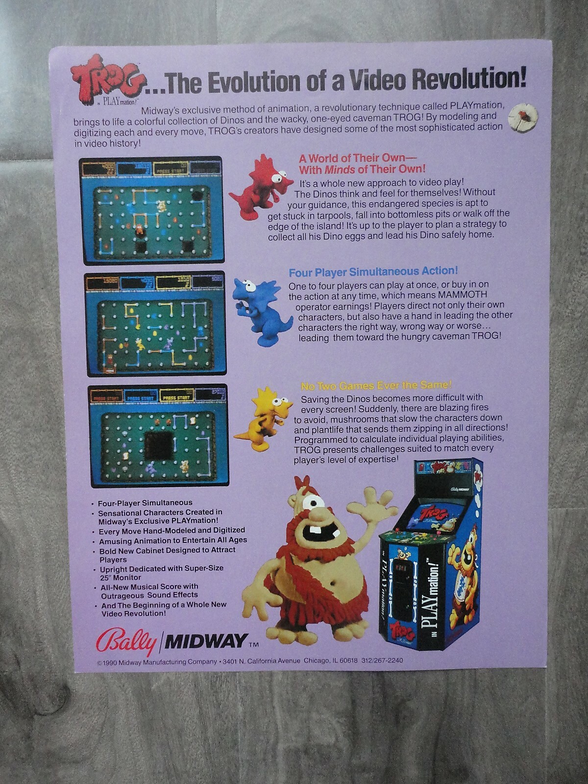 Trog Video Arcade Machine Flyer Original Bally Brochure