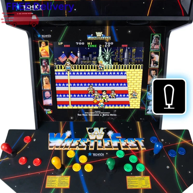 WWE 4 Player Arcade Cabinet 5 Games 19” Screen Light Up Marquee Retro