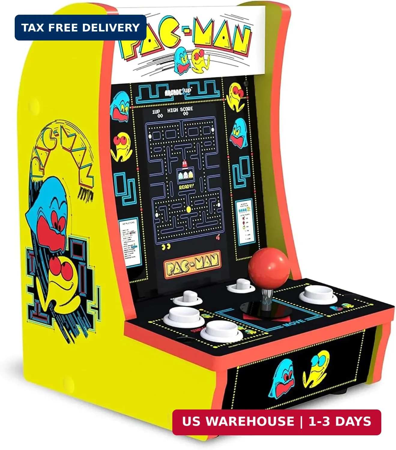 Arcade1Up Pac-Man Countercade Countertop Arcade Machine, 3 Retro Games | 7-Inch