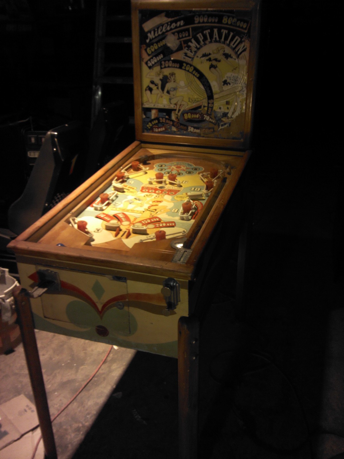 Old Pinball 1949 Chicago “Temptation” Machine-Great Pin Ball Action