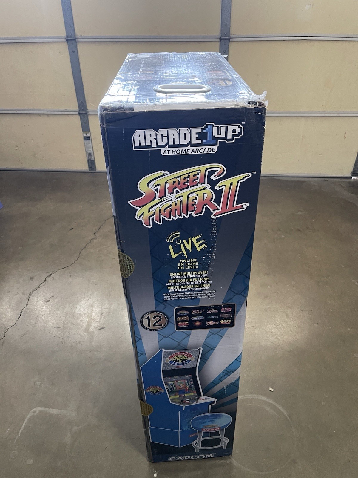 Arcade1Up Street Fighter II Champion Edition big blue with bar stool