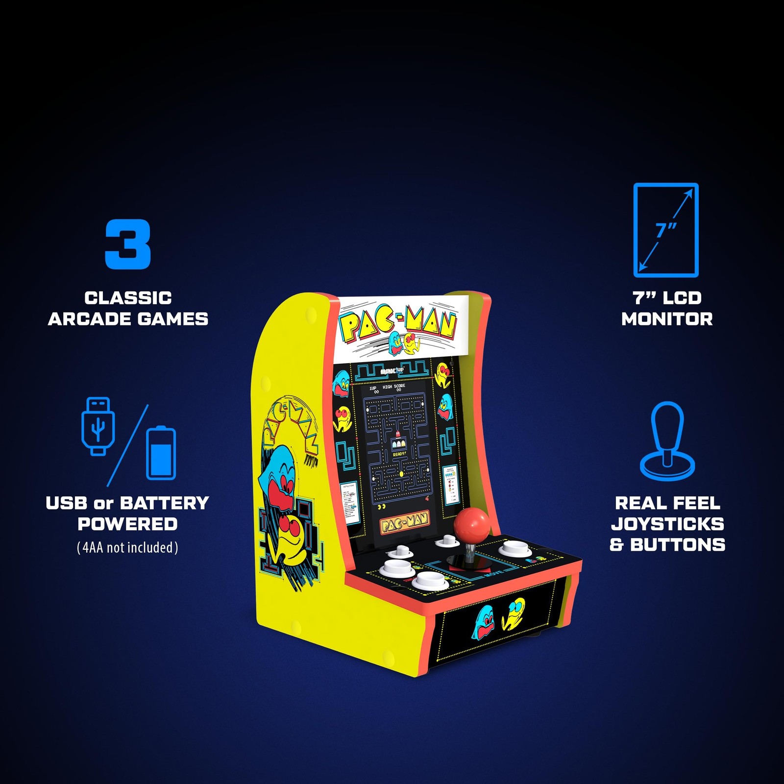 Arcade1Up Pac-Man Countercade Countertop Arcade Machine with 3 Retro Games, 7…
