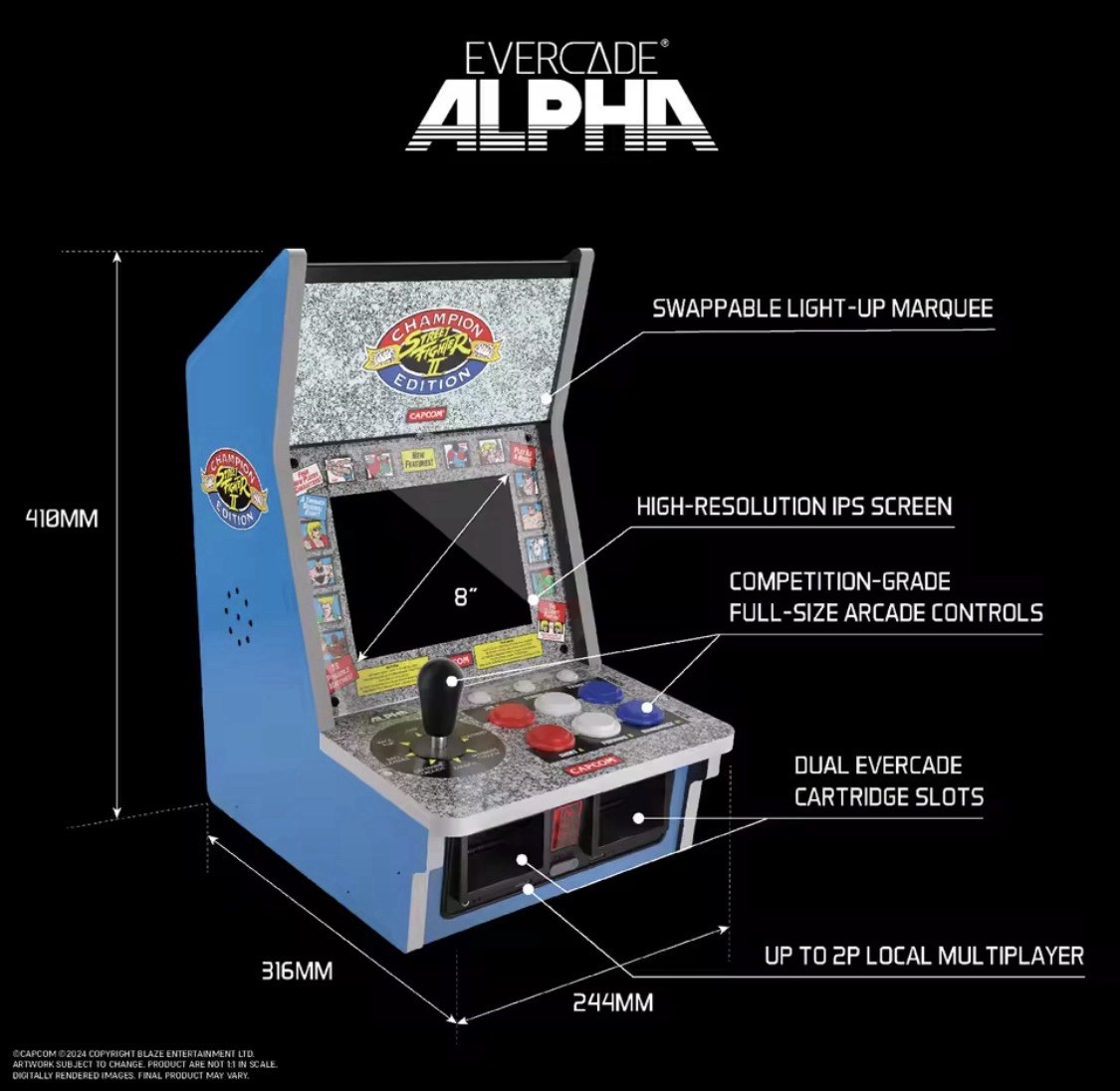 Evercade Alpha Street Fighter Bartop Arcade 8” IPS Capcom Pre-Assembled New