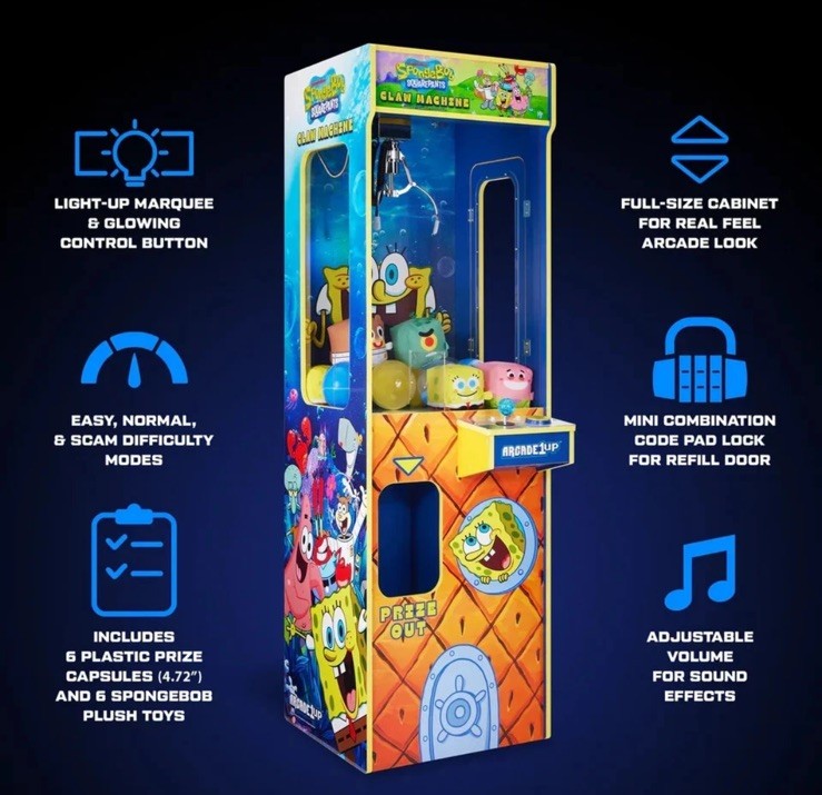 SPONGEBOB SQUAREPANTS CLAW CRANE GRABBER MACHINE ARCADE GAME ARCADE 1UP 5 FT NEW