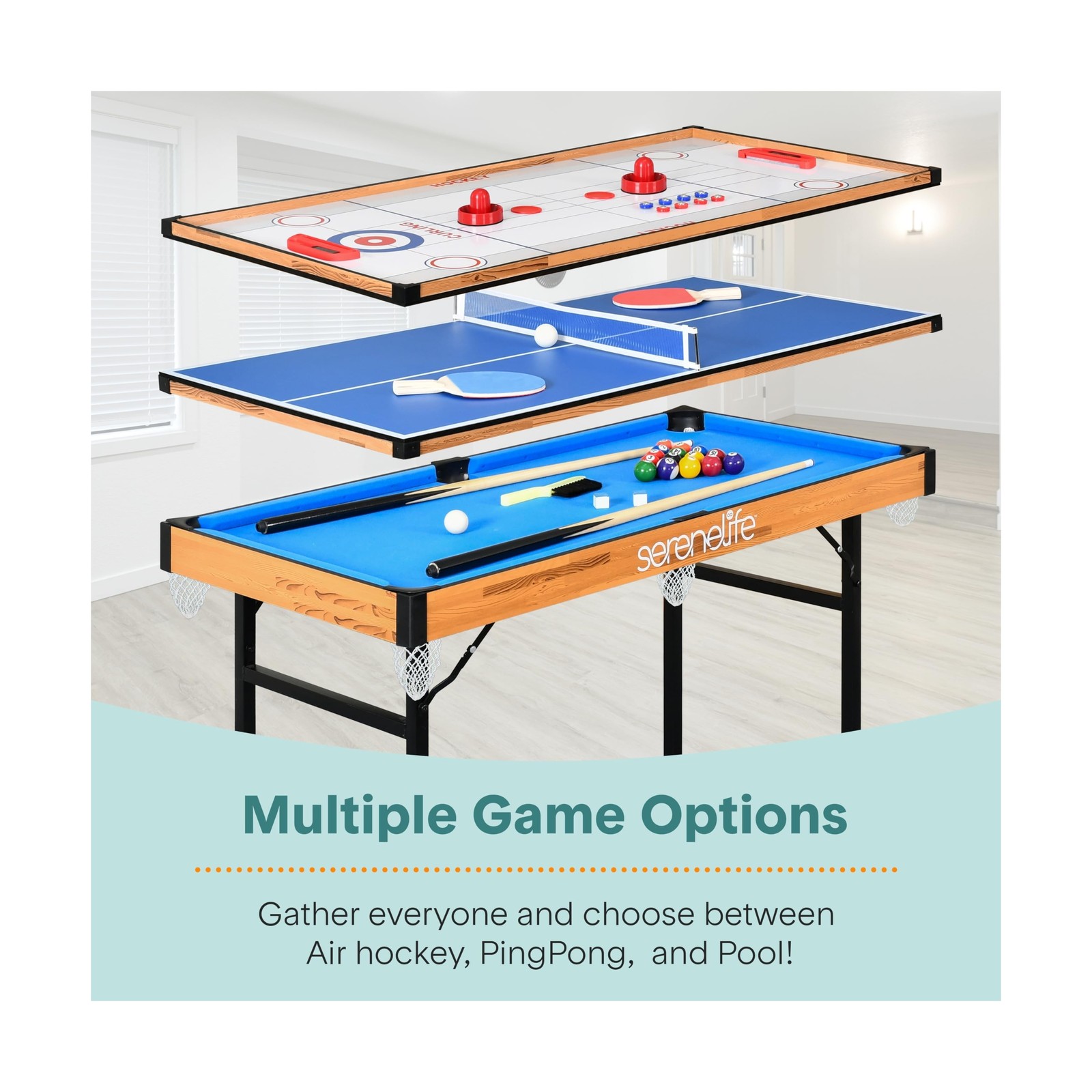 SereneLife 4 in 1 Multi Game Table, 4’x2’ Folding Portable Sports Ar