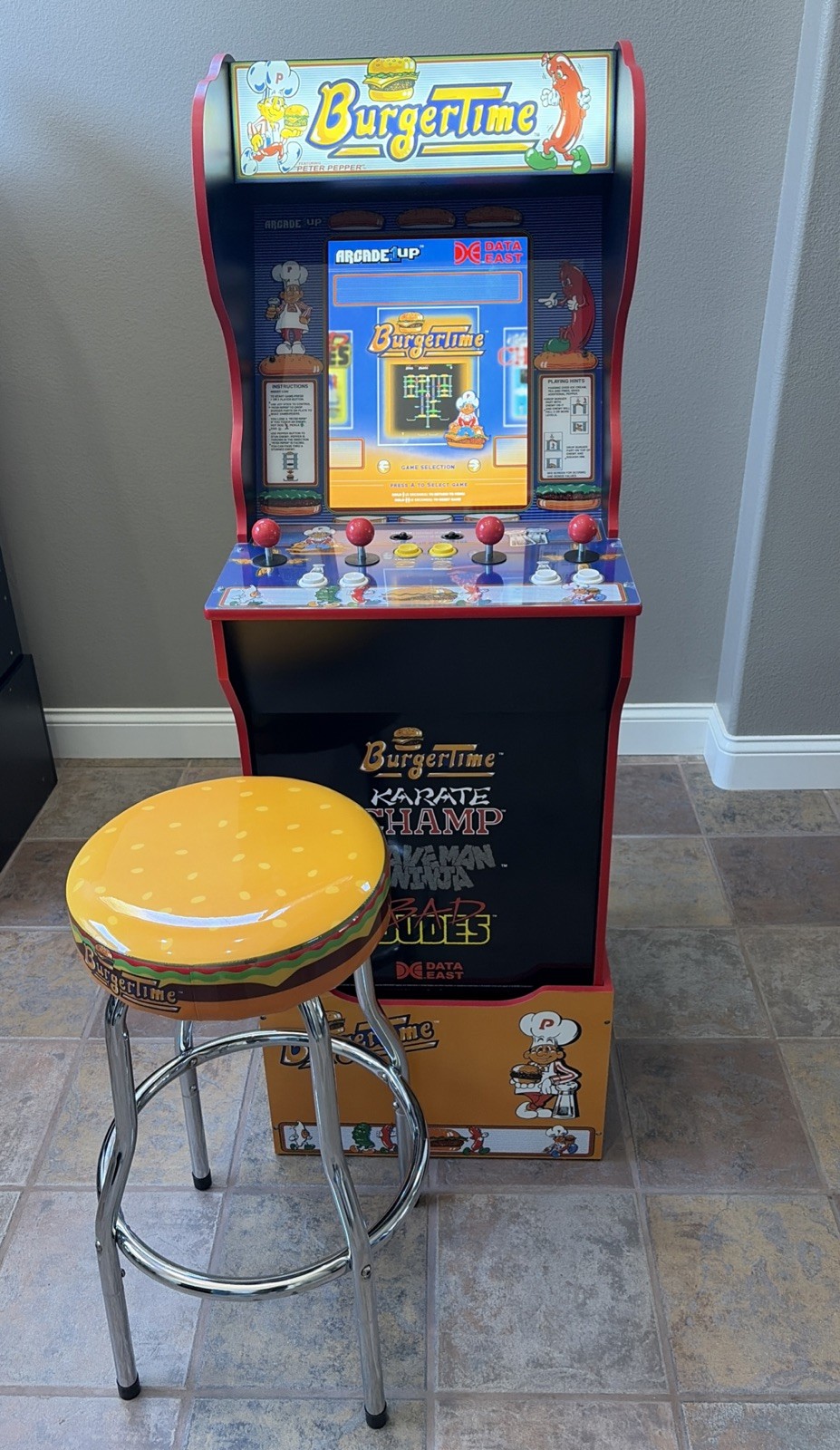 BurgerTime Arcade1up w/Stool, Riser & CoA! Burger Time Arcade Game Machine 1up !