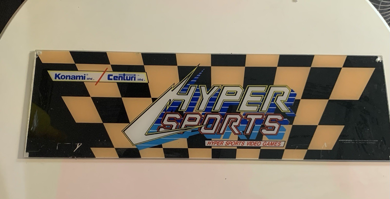 ORIGINAL 1984 KONAMI HYPER SPORTS MARQUEE ARCADE VIDEO GAME SIGN PLEXIGLASS