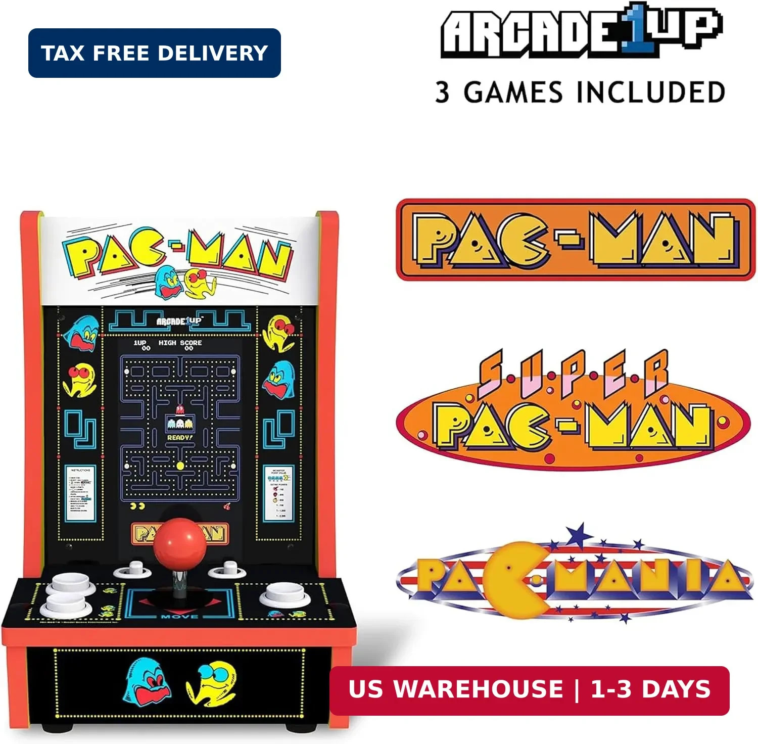 Arcade1Up Pac-Man Countercade Countertop Arcade Machine, 3 Retro Games | 7-Inch