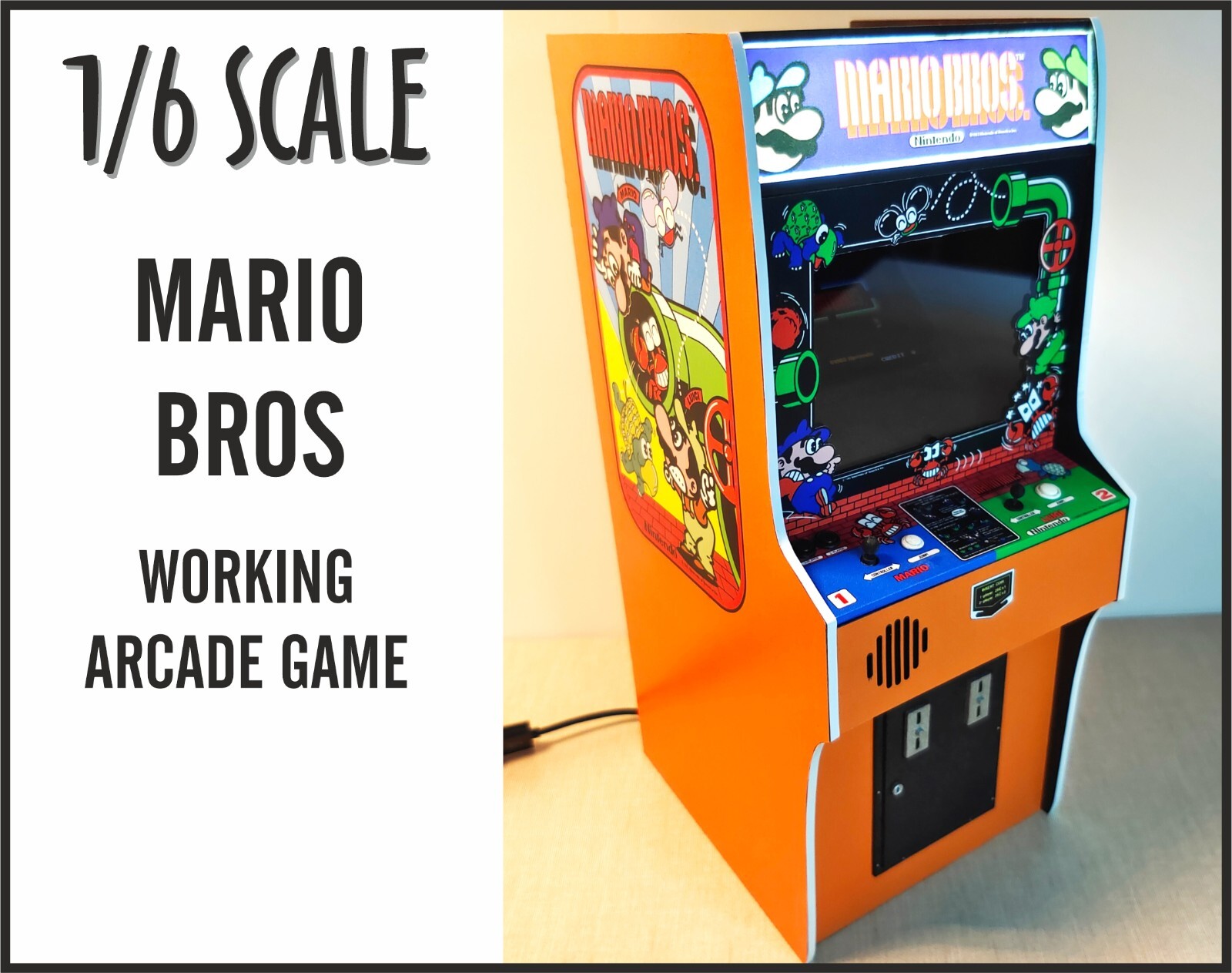 Mario Bros 1/6 scale mini working arcade cabinet (Playscale, New Wave Toys).