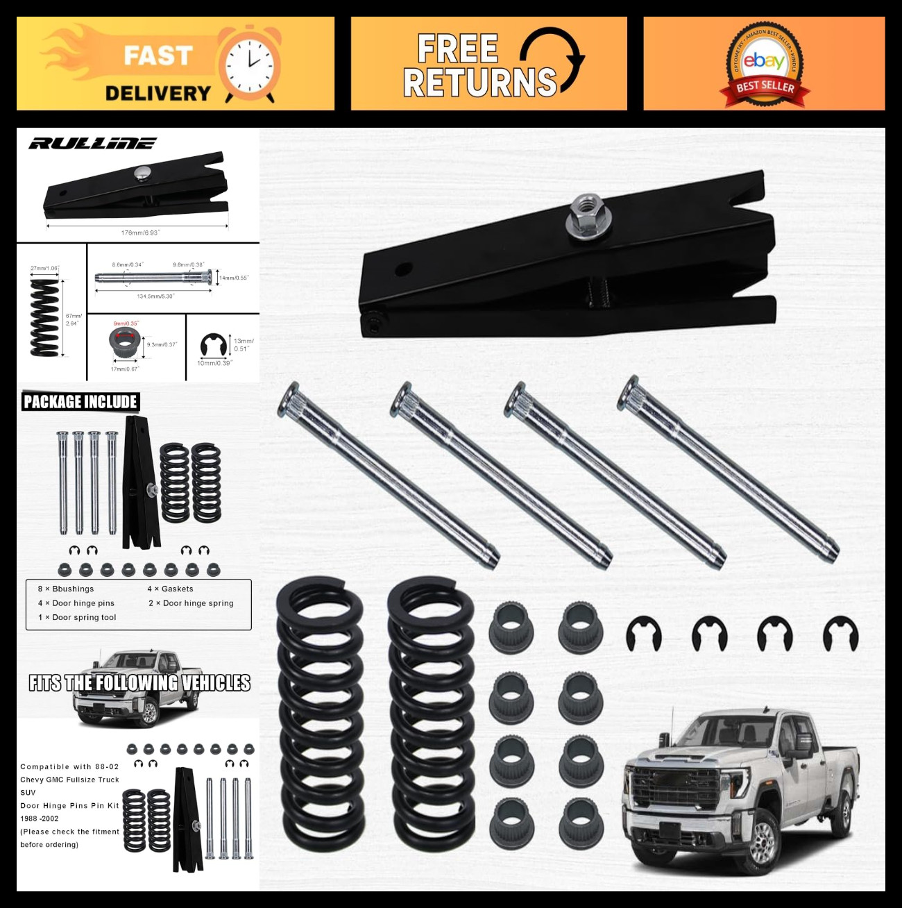 Complete Door Hinge Repair Kit for Chevy GMC – Pin, Bushing, Spring & Tool – Fit