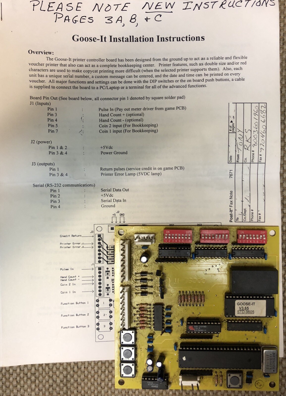 Goose-It Board for wide variety of printers, Cherry Master, POG, Cadillac Jack
