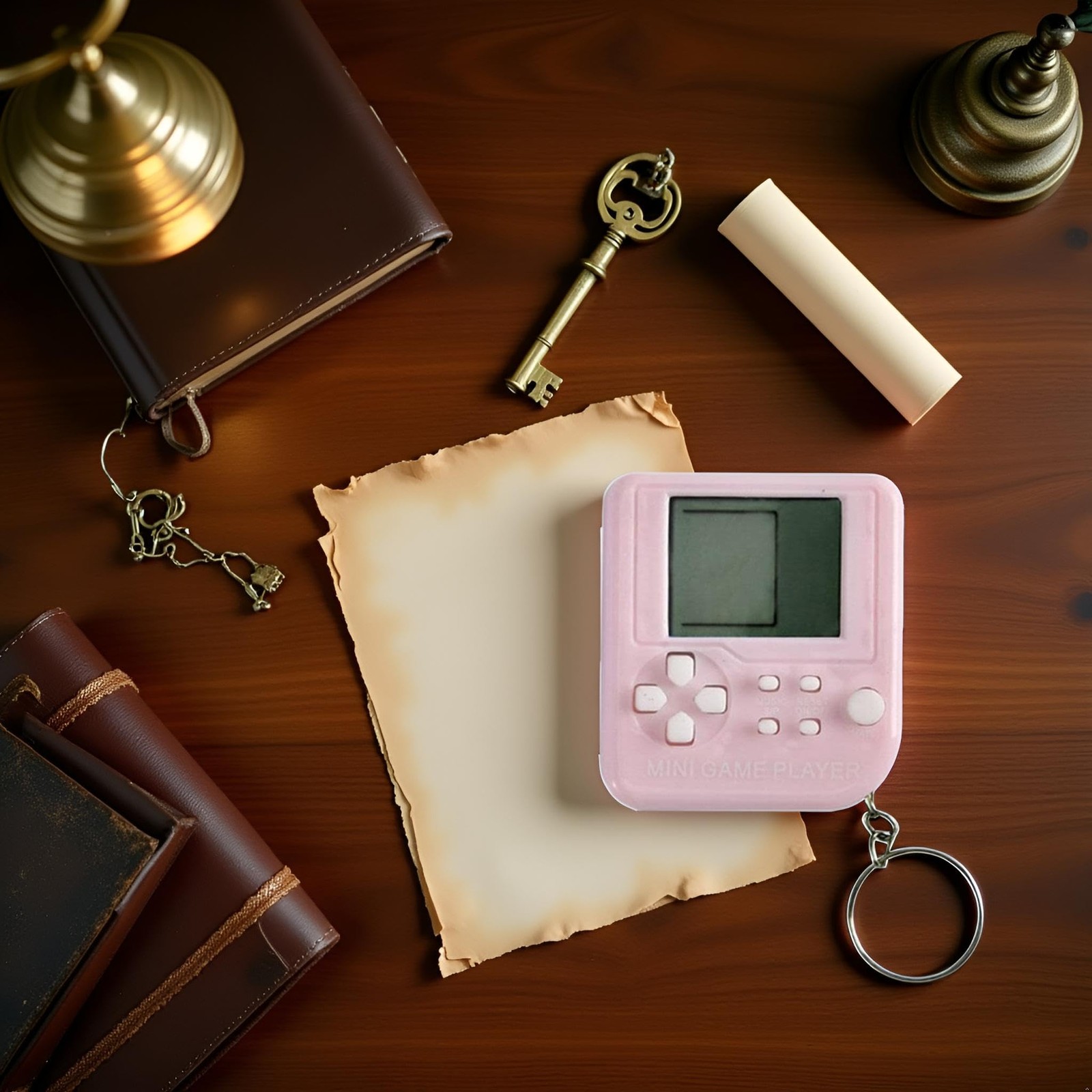 New Nostalgic Small Handheld Keychain Game Machine 1 x 1 x 0.2 inches, Pink