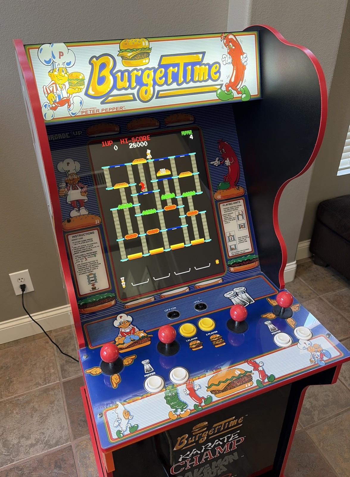 BurgerTime Arcade1up w/Stool, Riser & CoA! Burger Time Arcade Game Machine 1up !