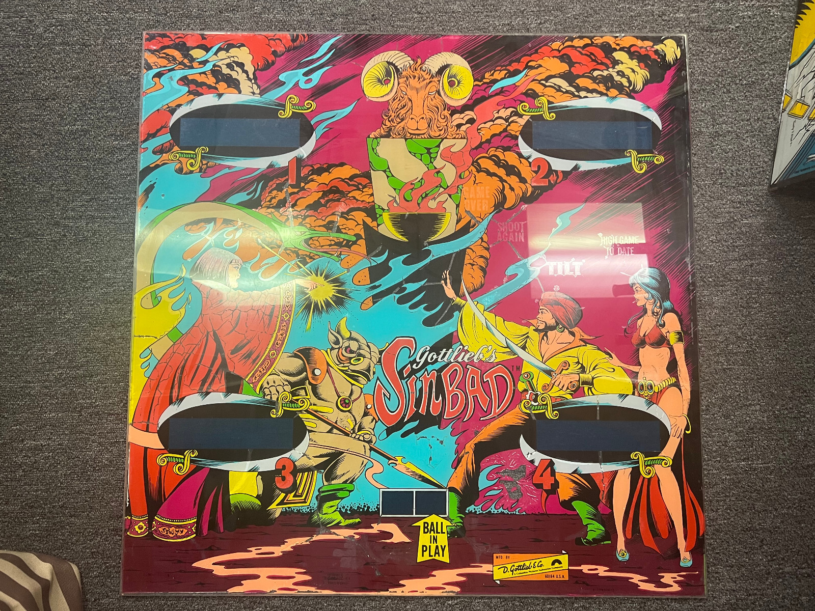SINBAD Pinball BACKGLASS by GOTTLIEB 1978