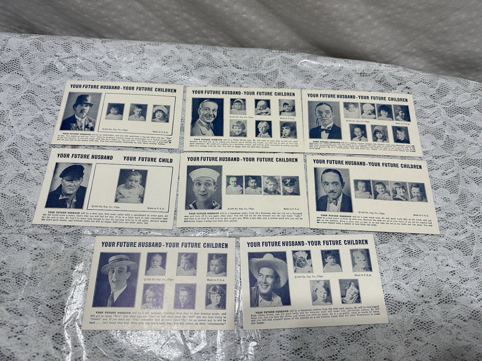 1935 Penny Arcade Cards (Humor) Exhibit Supply Co. Lot Of 8 “Your Future Husband