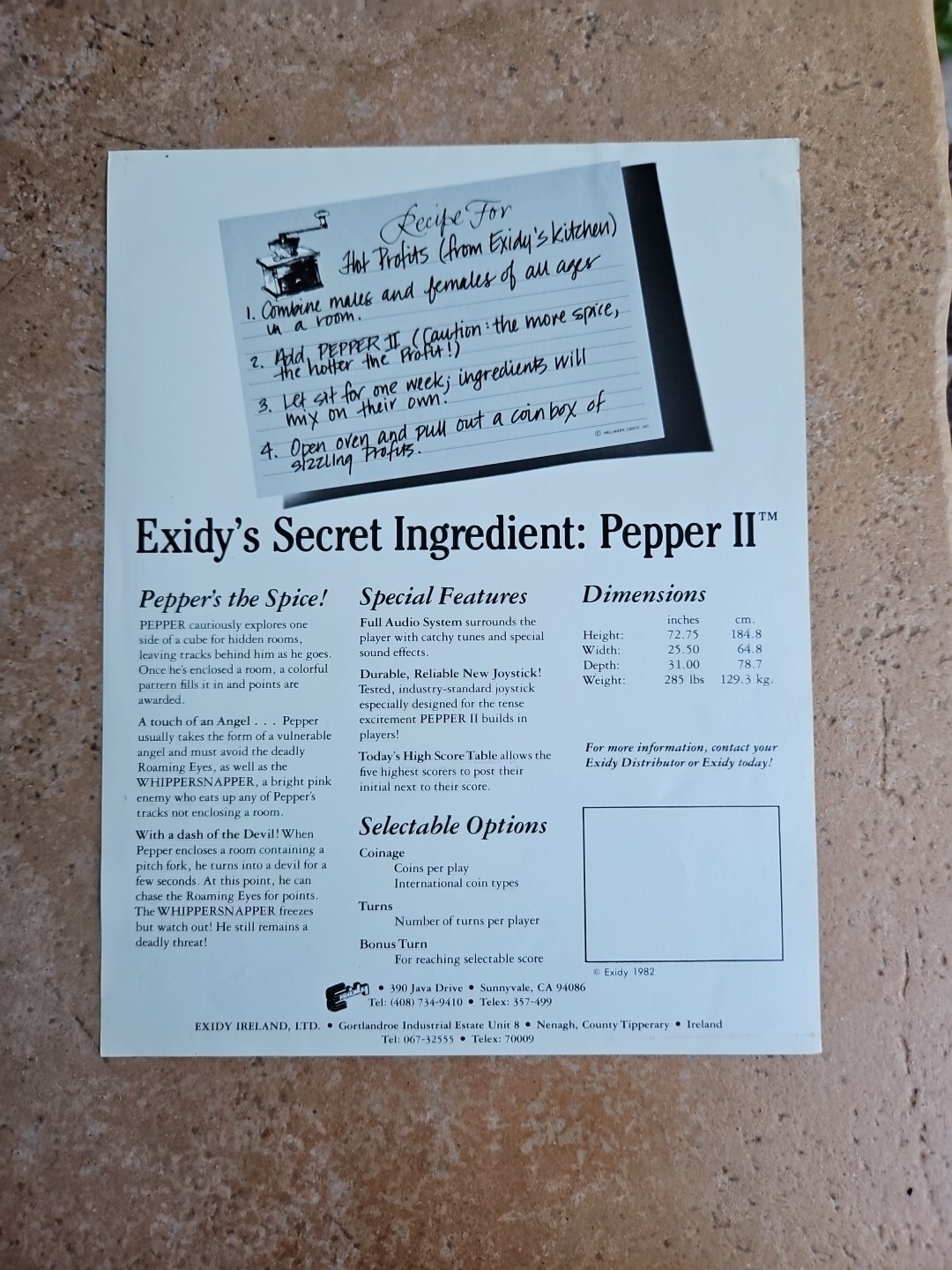 Pepper II Video Arcade Machine Flyer Original Exidy Promotional Advertising 1982