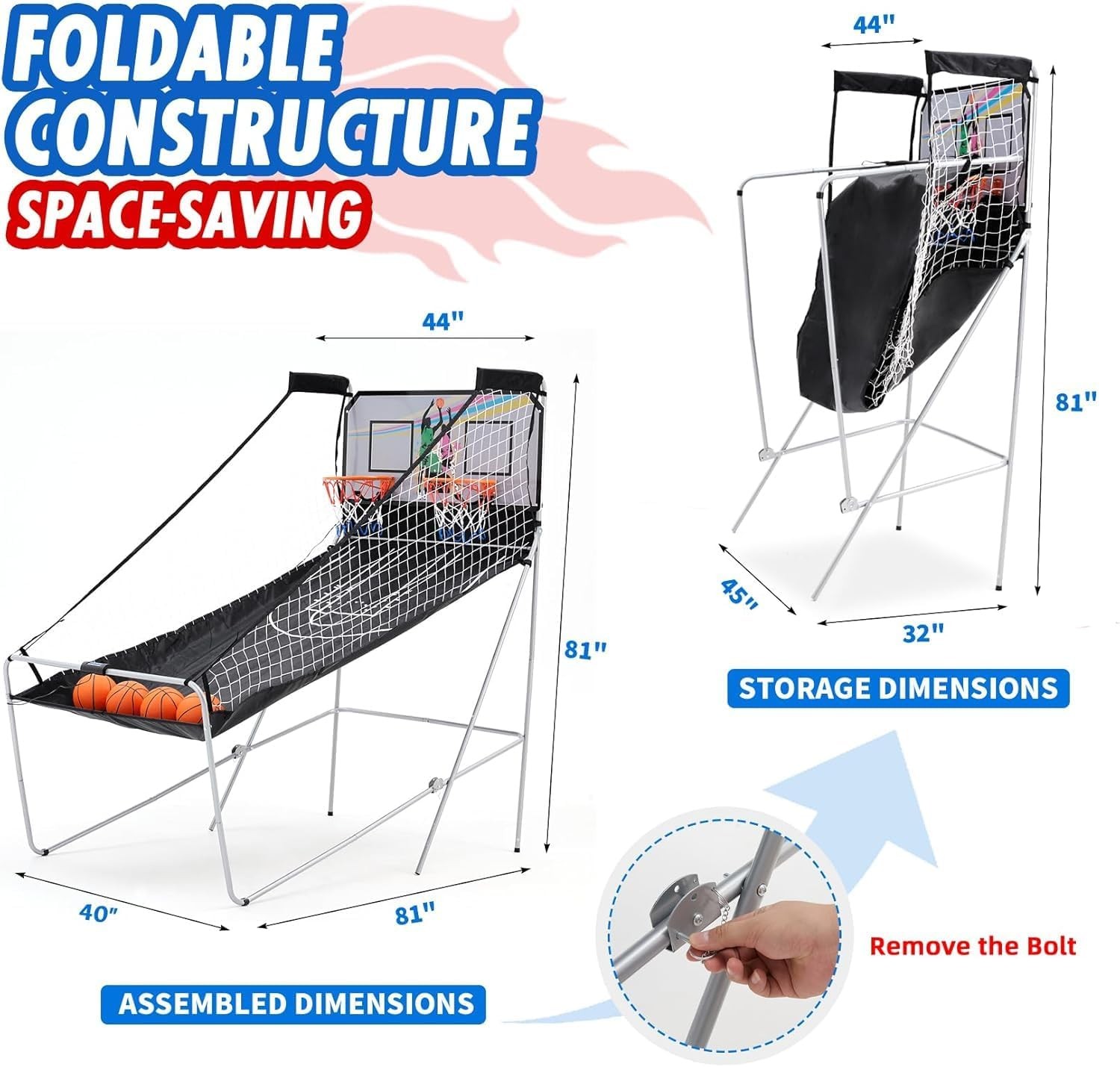 Foldable Electronic Dual Basketball Arcade Game 2 Player