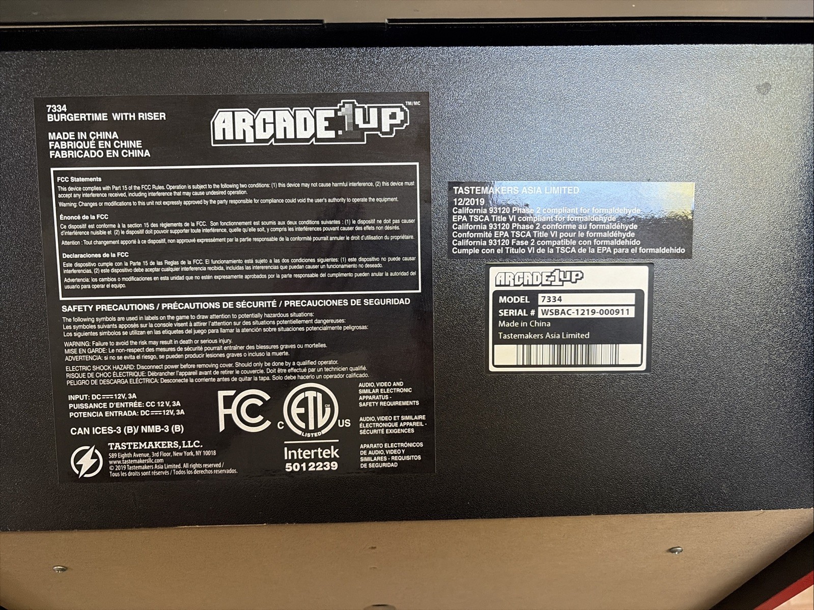 BurgerTime Arcade1up w/Stool, Riser & CoA! Burger Time Arcade Game Machine 1up !