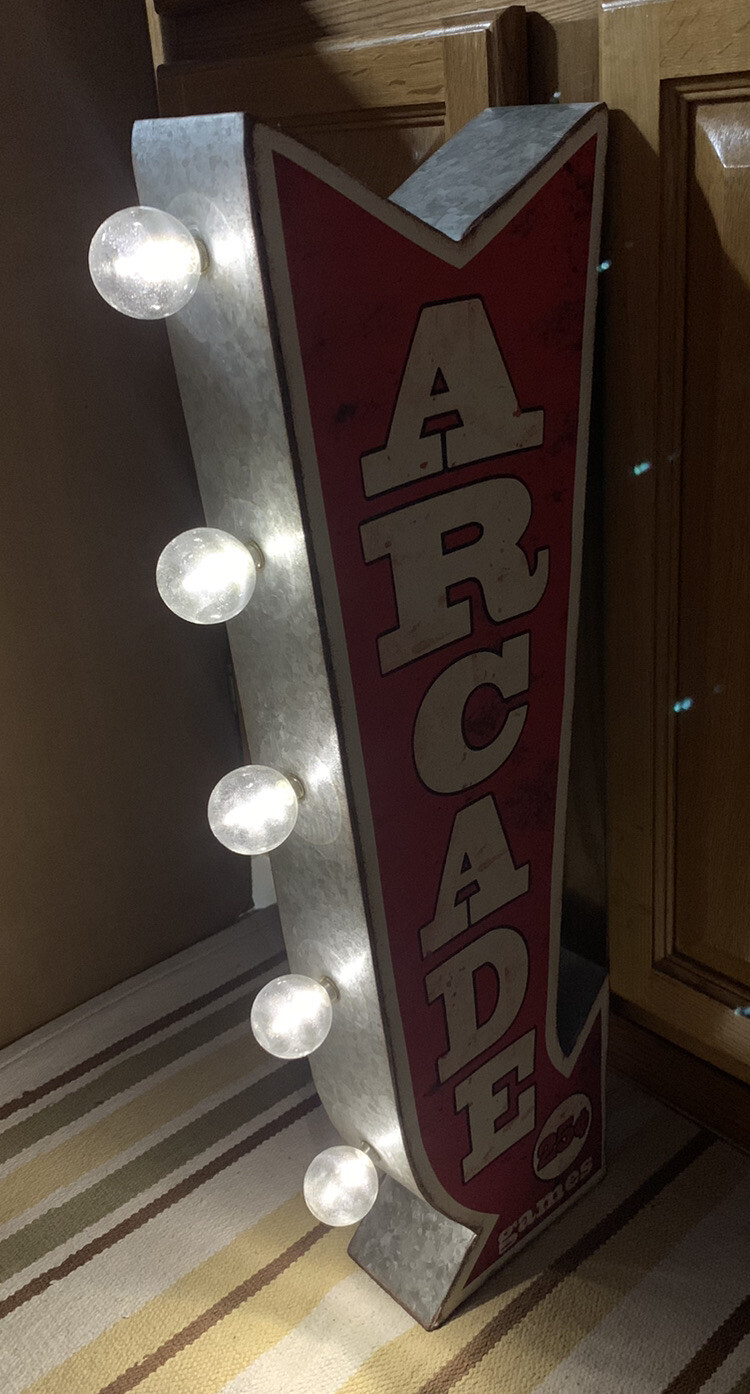 Arcade Light Sign Metal Vintage Style Double Sided Pinball Coin Amusement Arrow