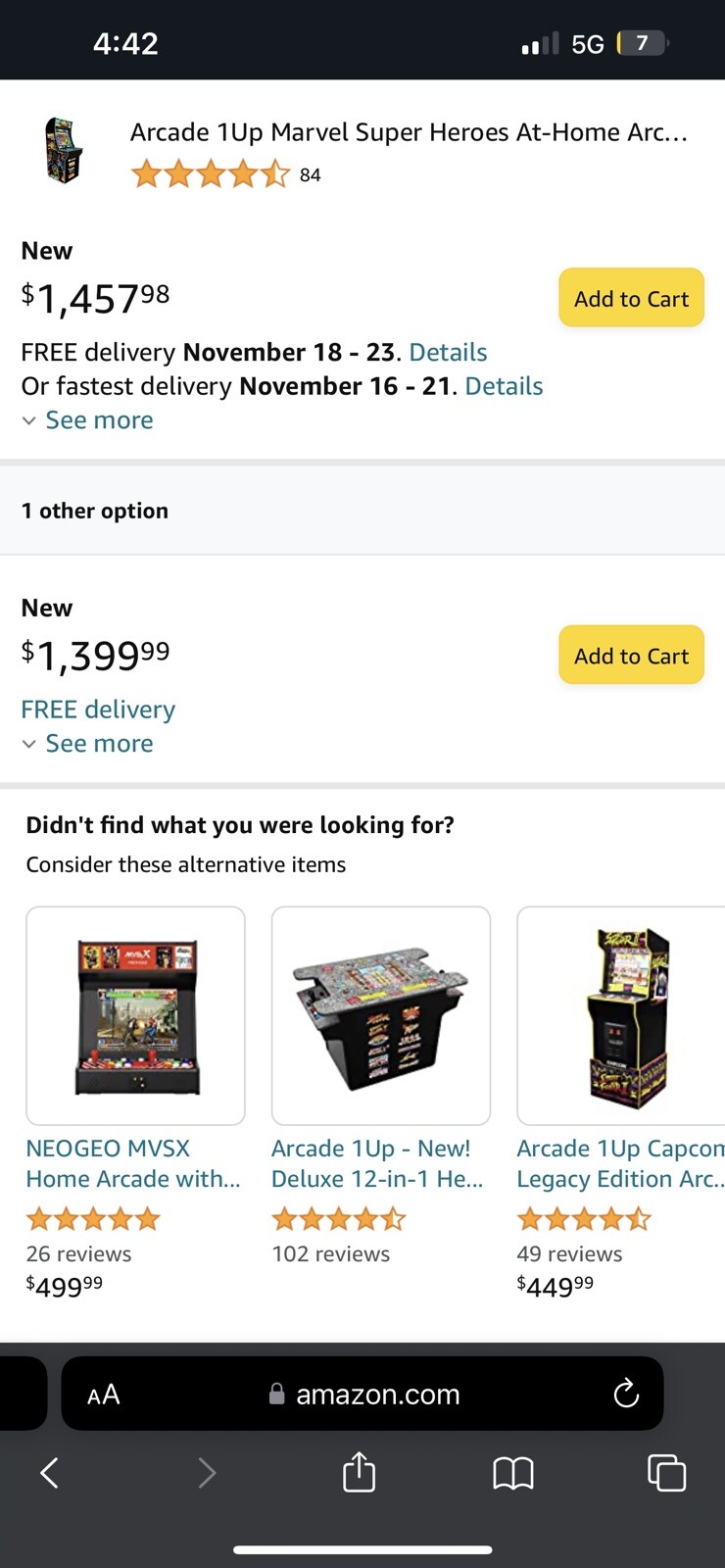 Arcade1up MARVEL SUPER HEROES Capcom Video Game Arcade Machine 4ft