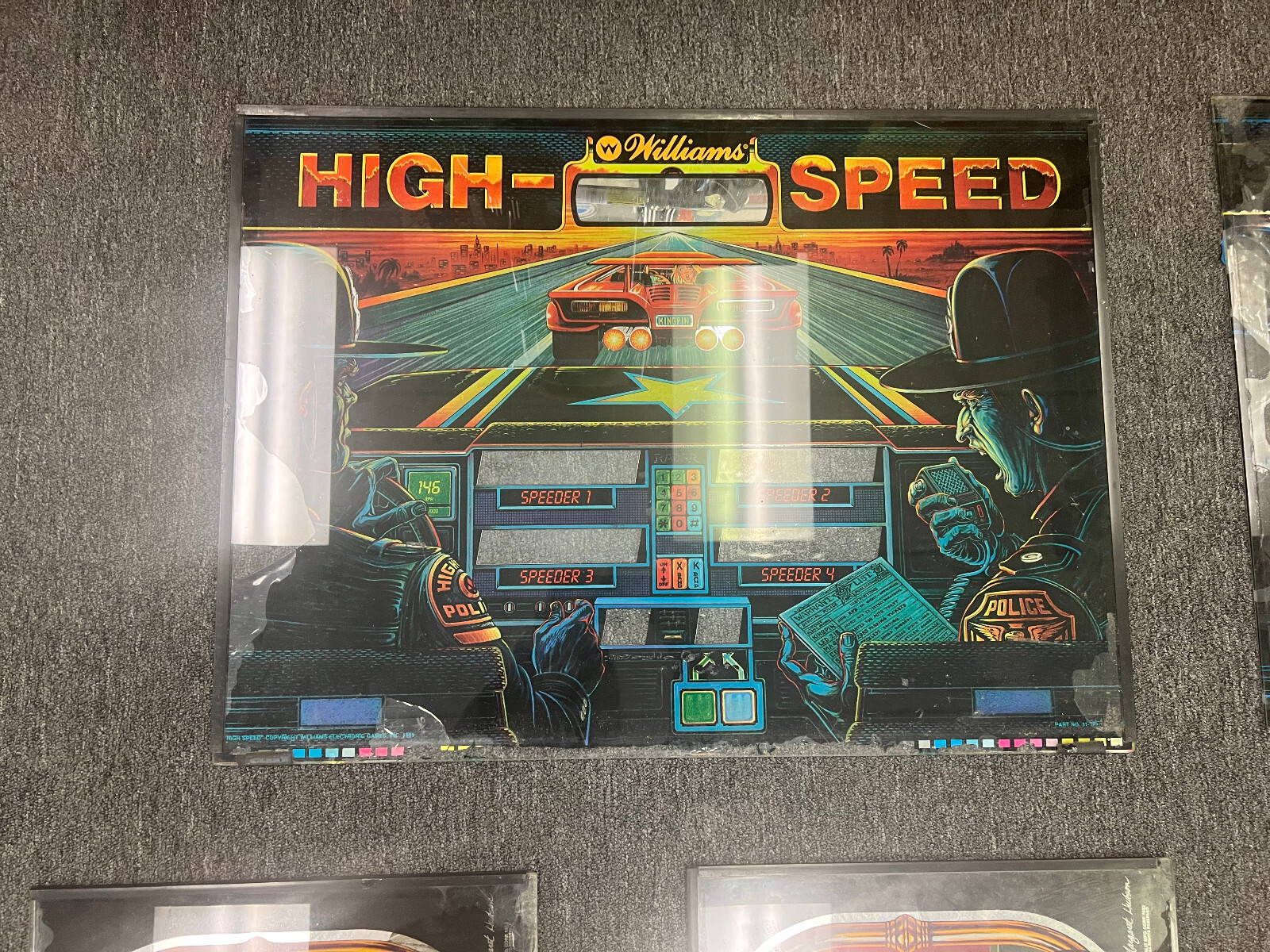 HIGH SPEED Pinball BACKGLASS by WILLIAMS 1986