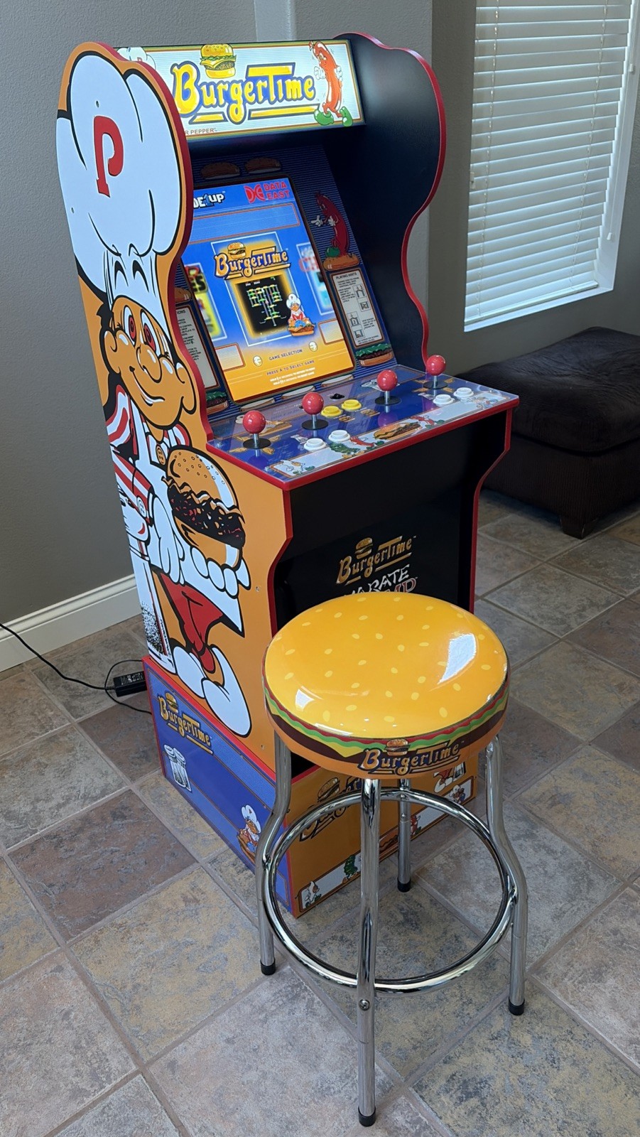 BurgerTime Arcade1up w/Stool, Riser & CoA! Burger Time Arcade Game Machine 1up !