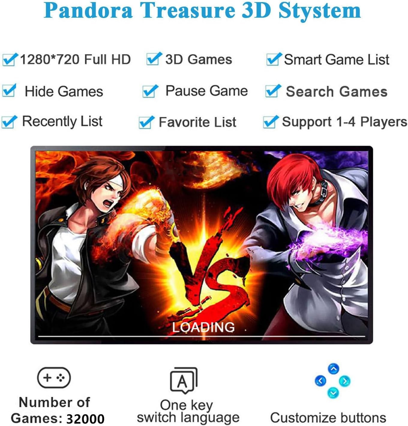 32000 in 1 Pandora Box 60S Arcade Game Console 1280X720 Display Search/Save/H…