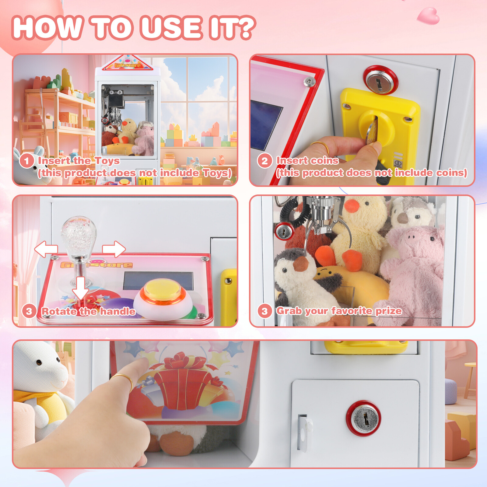 Mini Metal Case Player Claw Crane Machine 110V Candy Toy Grabber Catcher Upgrade