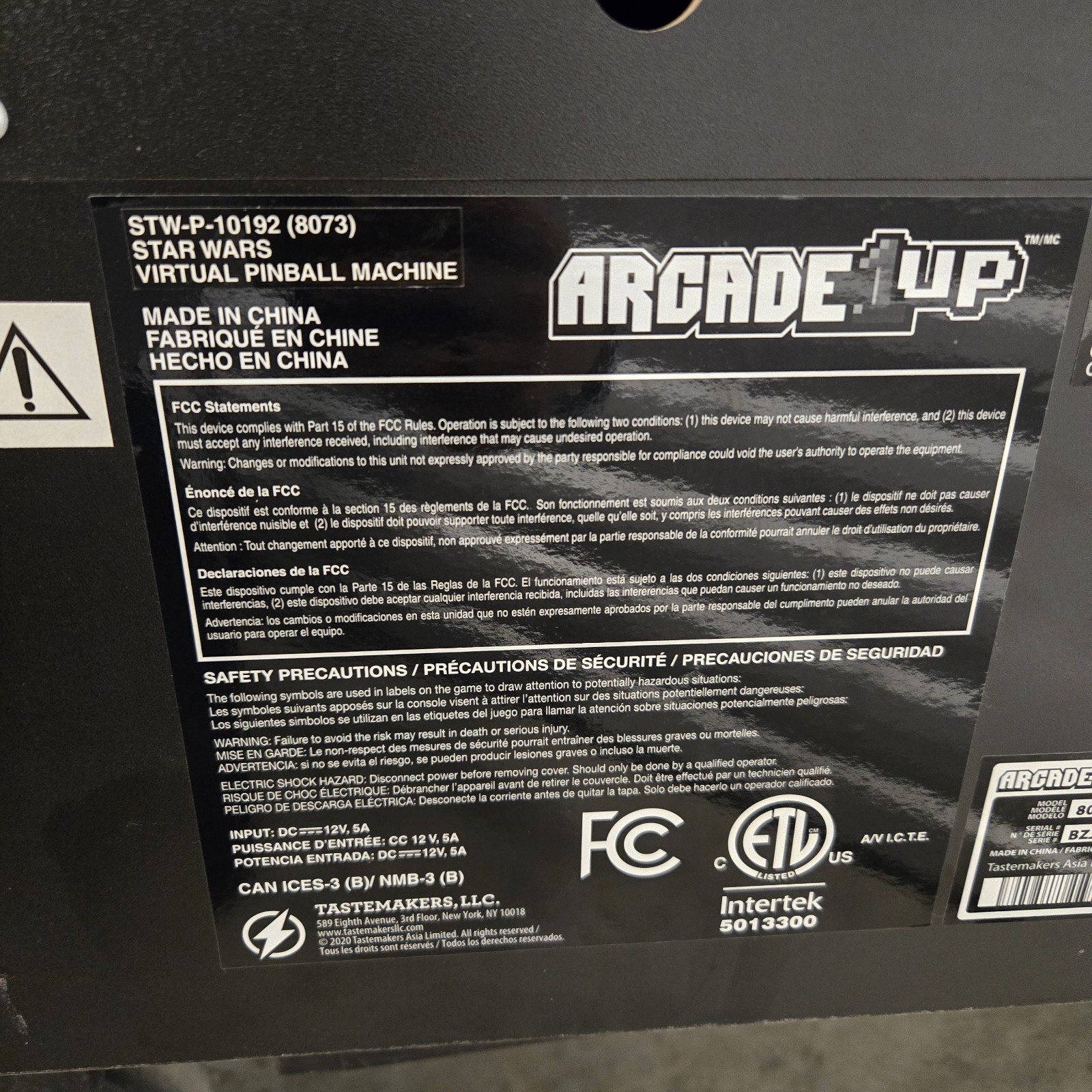 Arcade1up Pinball Machine “STAR WARS” Digital Virtual Table Arcade PARTS ONLY