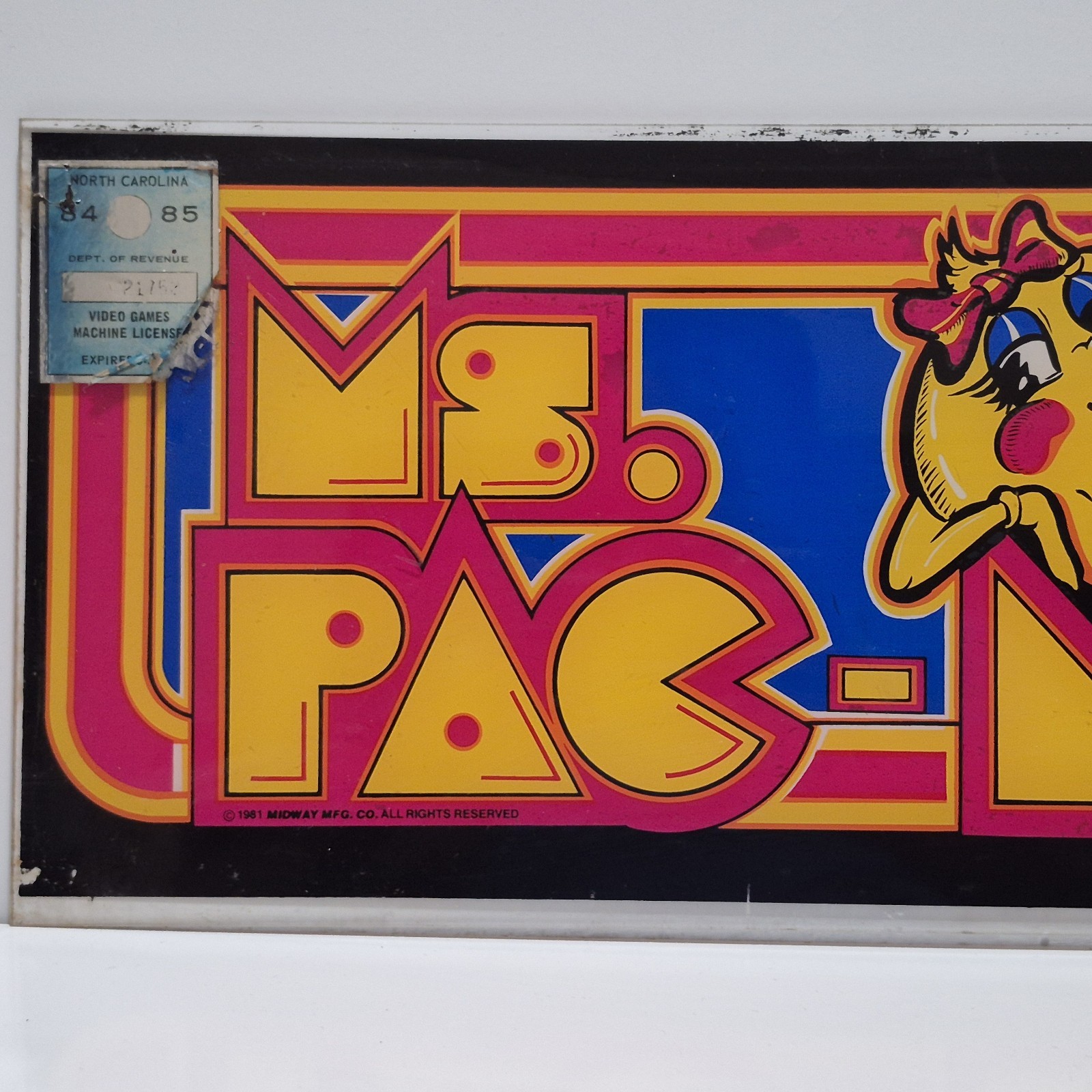 Vintage Ms. Pac-Man Video Game Arcade Sign Marquee Cabinet 1981 Midway Bally
