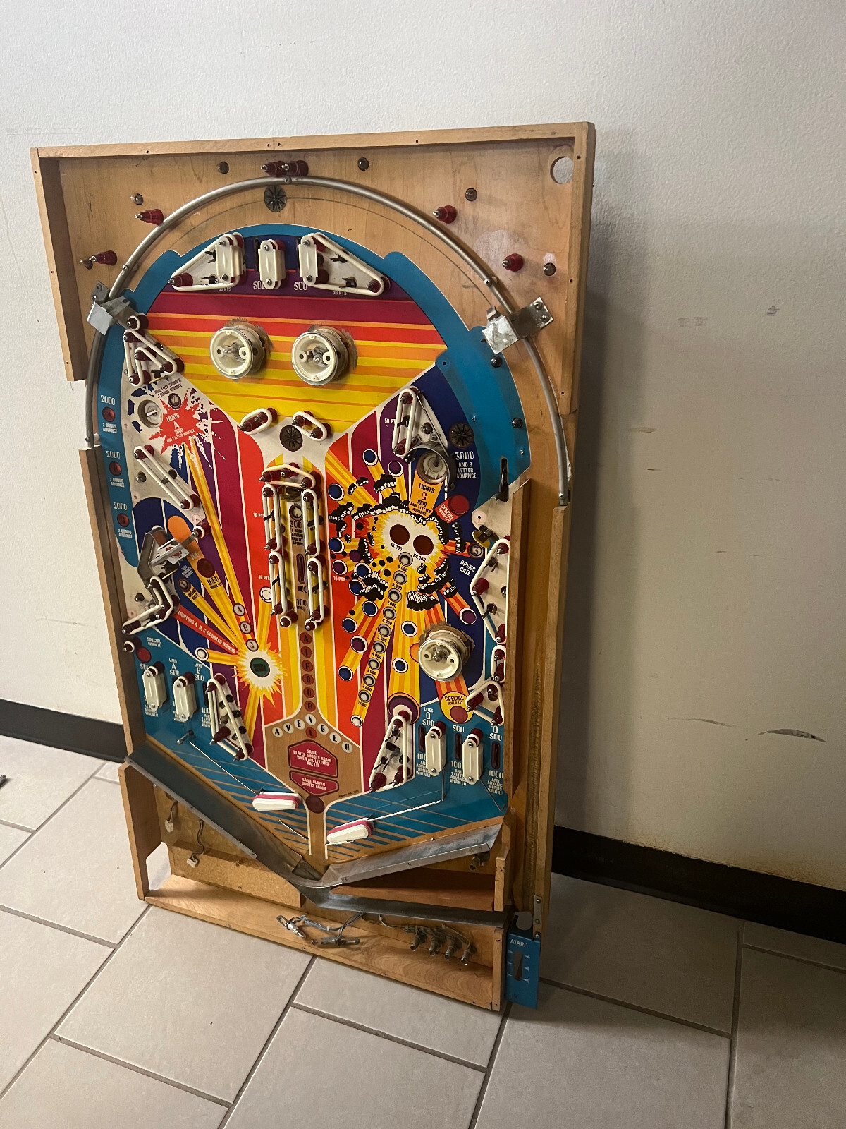 AIRBORNE AVENGER by ATARI 1977 Pinball PLAYFIELD (POPULATED)