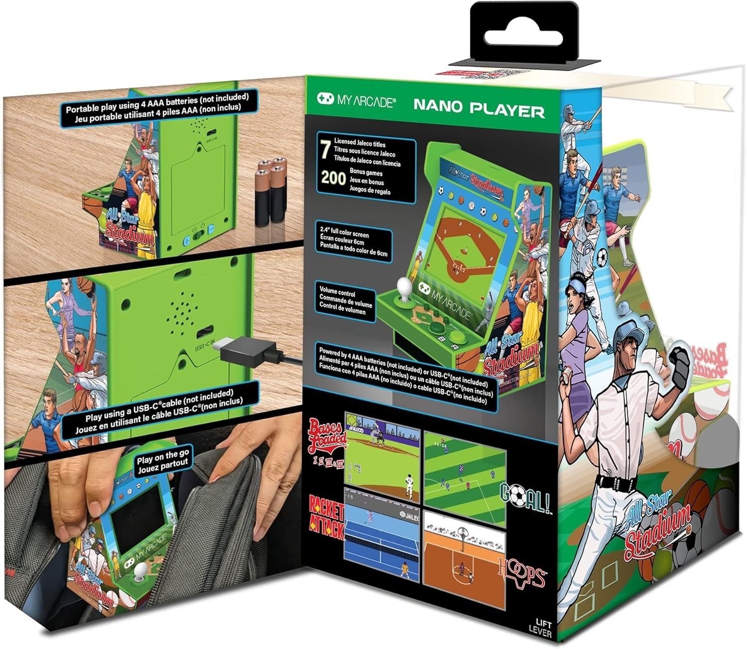 All Star Stadium Nano Player – Portable Mini Arcade w/207 Retro Games, 2.4″ S…