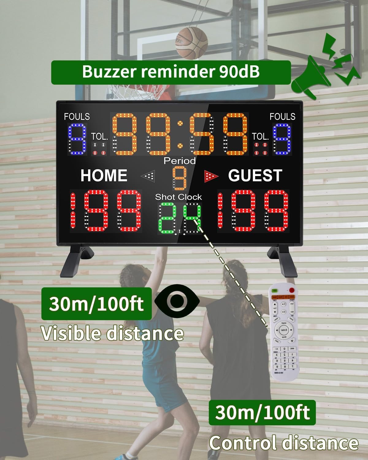 Basketball Scoreboard with Shot Clock, 12/14/24/30/25/60 Seconds, Upgraded Thick