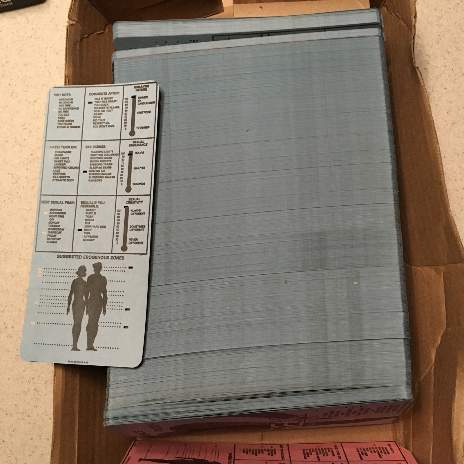 Zytronics Sex Analysis Arcade Cards NEW Box of Blue, a few Pink See PICs