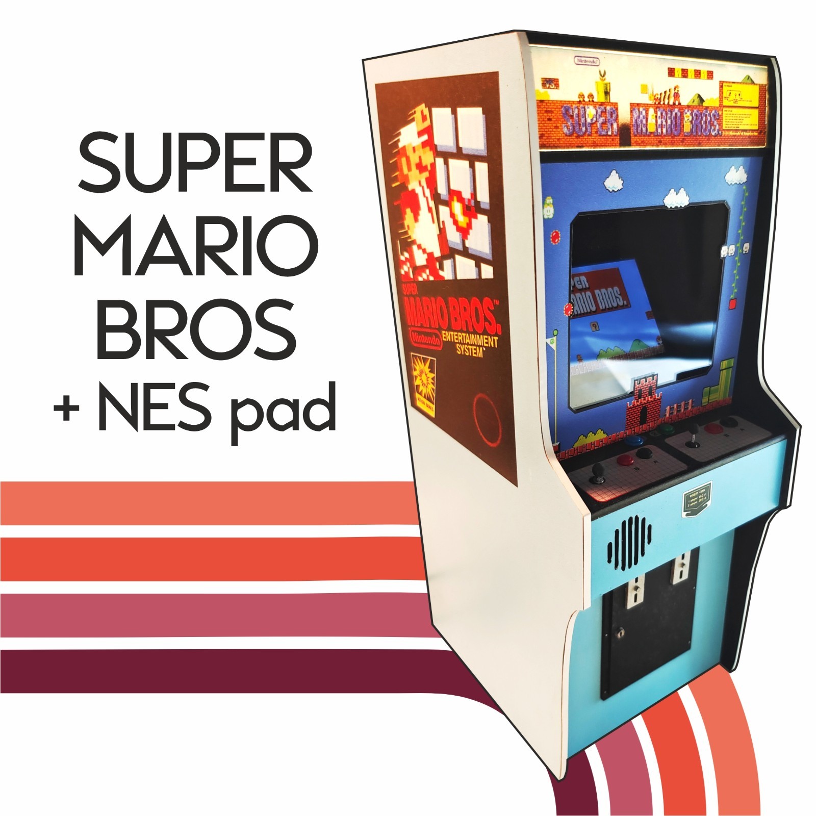 Super Mario Bros, 1/6 scale mini working arcade cabinet, with additional NES pad