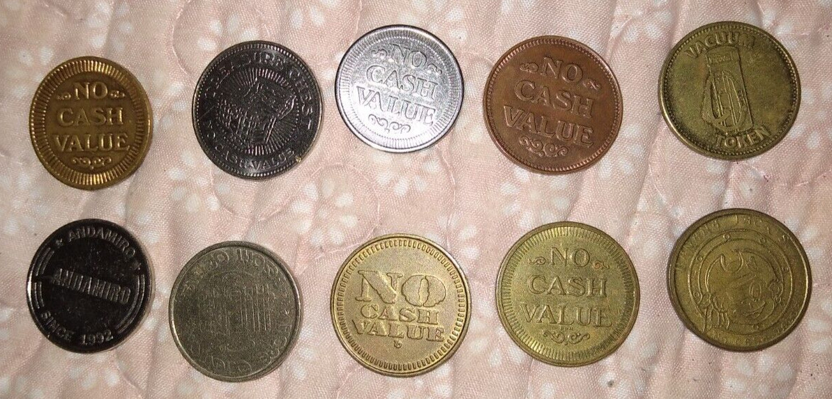 Vintage Arcade Token Lot 10 Mixed Game Tokens Andamiro Eagle Brass Copper Coins