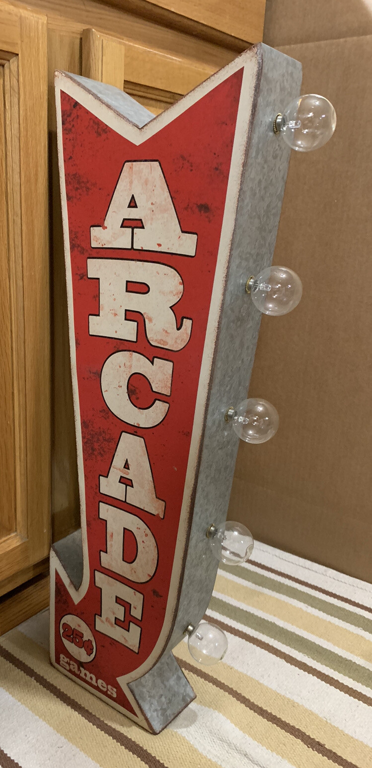 Arcade Light Sign Metal Vintage Style Double Sided Pinball Coin Amusement Arrow
