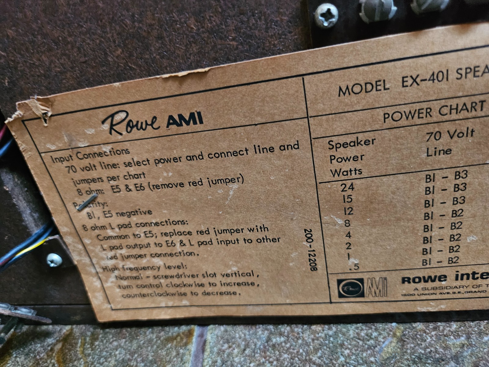 1 Rowe AMI continental & Lyric Vintage EX-401 speaker 1954-1958 Rare