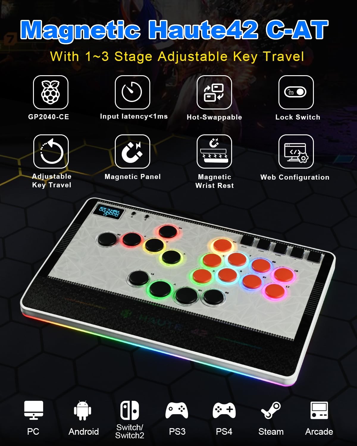 Haute42 Leverless Controller Arcade Stick: C-AT White