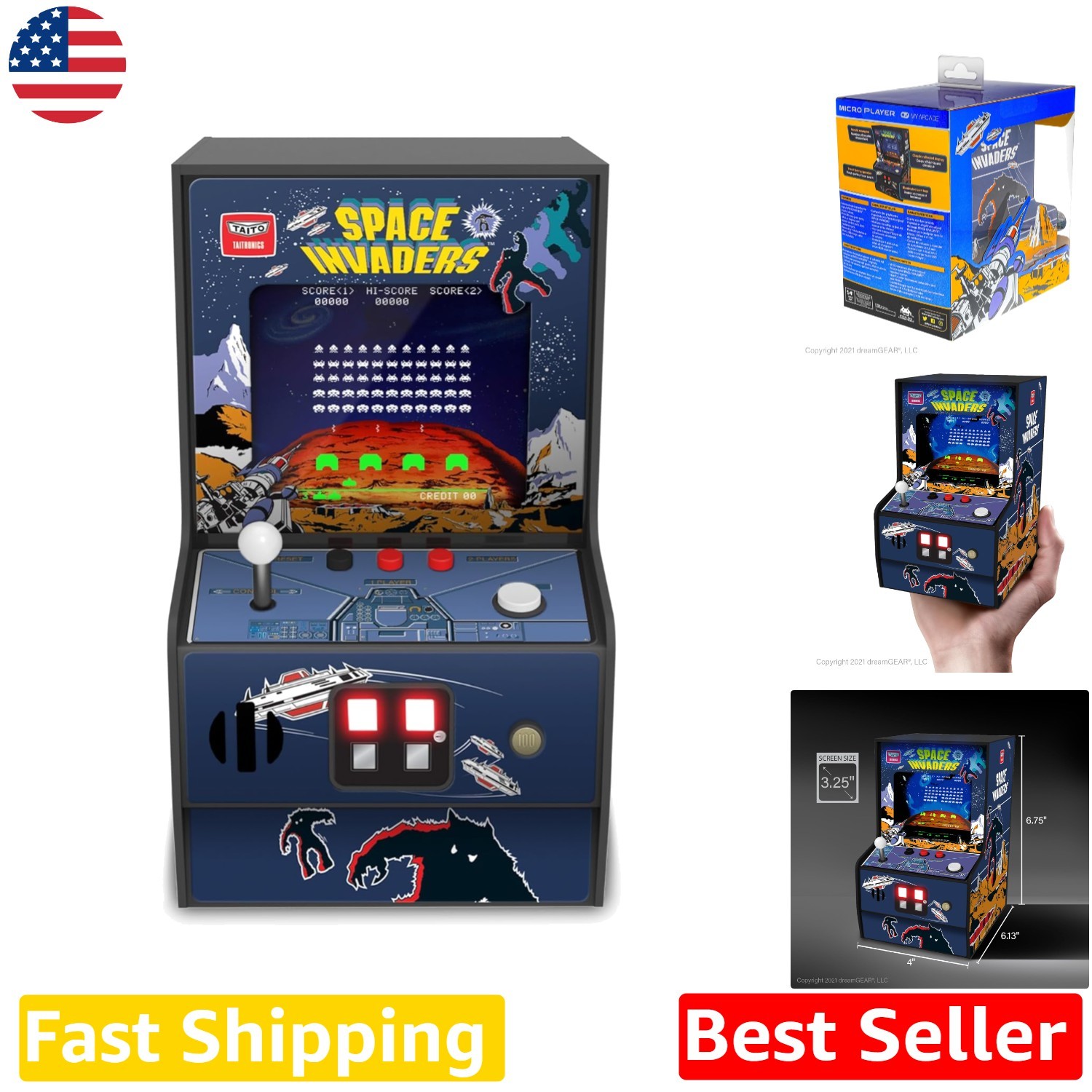 Playable Space Invaders Micro Player | 6.75″ Screen | Retro Gaming | Collectible