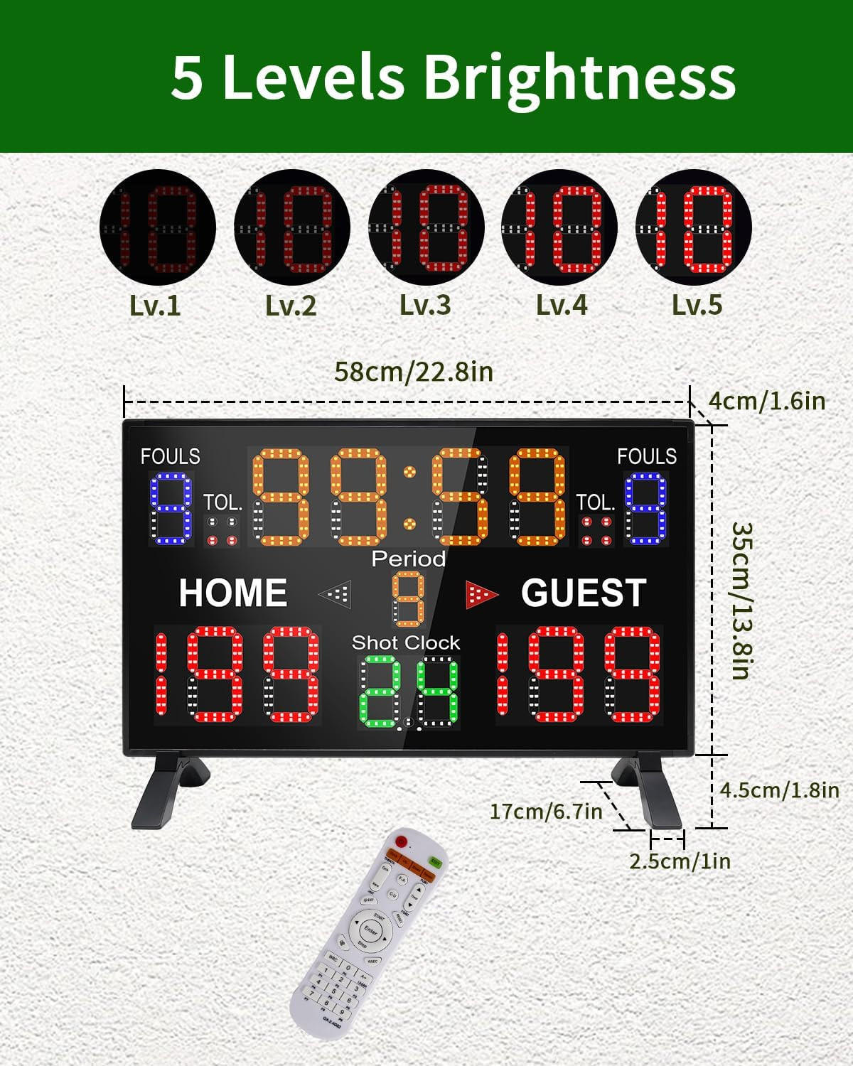Basketball Scoreboard with Shot Clock, 12/14/24/30/25/60 Seconds, Upgraded Thick