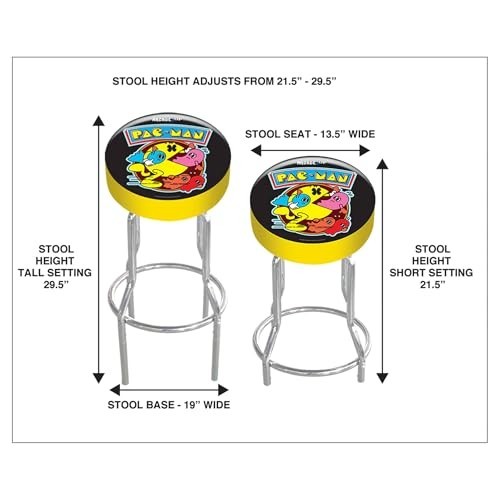 Arcade1Up Pac-Man Adjustable Padded Arcade Stool, 21.5-29.5 in.