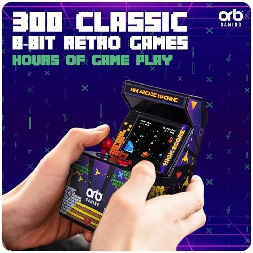 Mini Arcade Machine – 300 Retro 8-Bit Games, 2.5″ Color Screen, Joystick & Volum