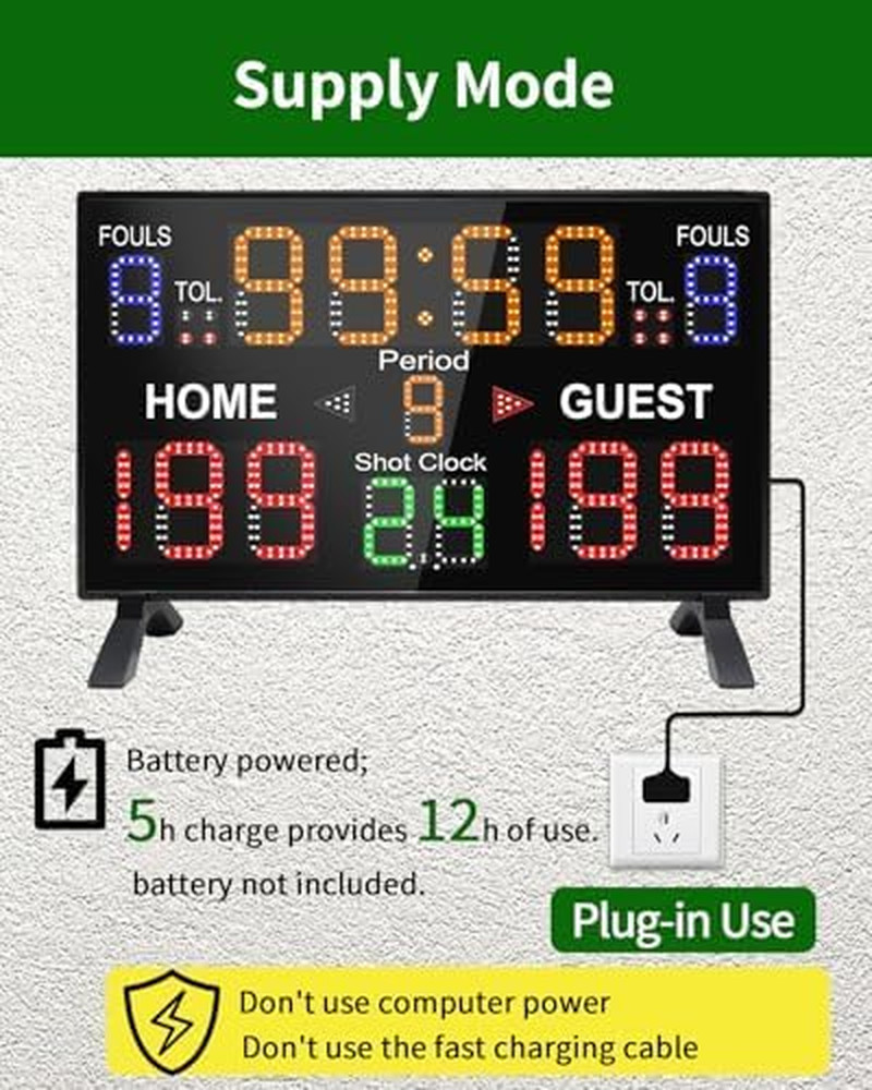 Basketball Scoreboard with Shot Clock, 12/14/24/30/25/60 Seconds, Upgraded Thick