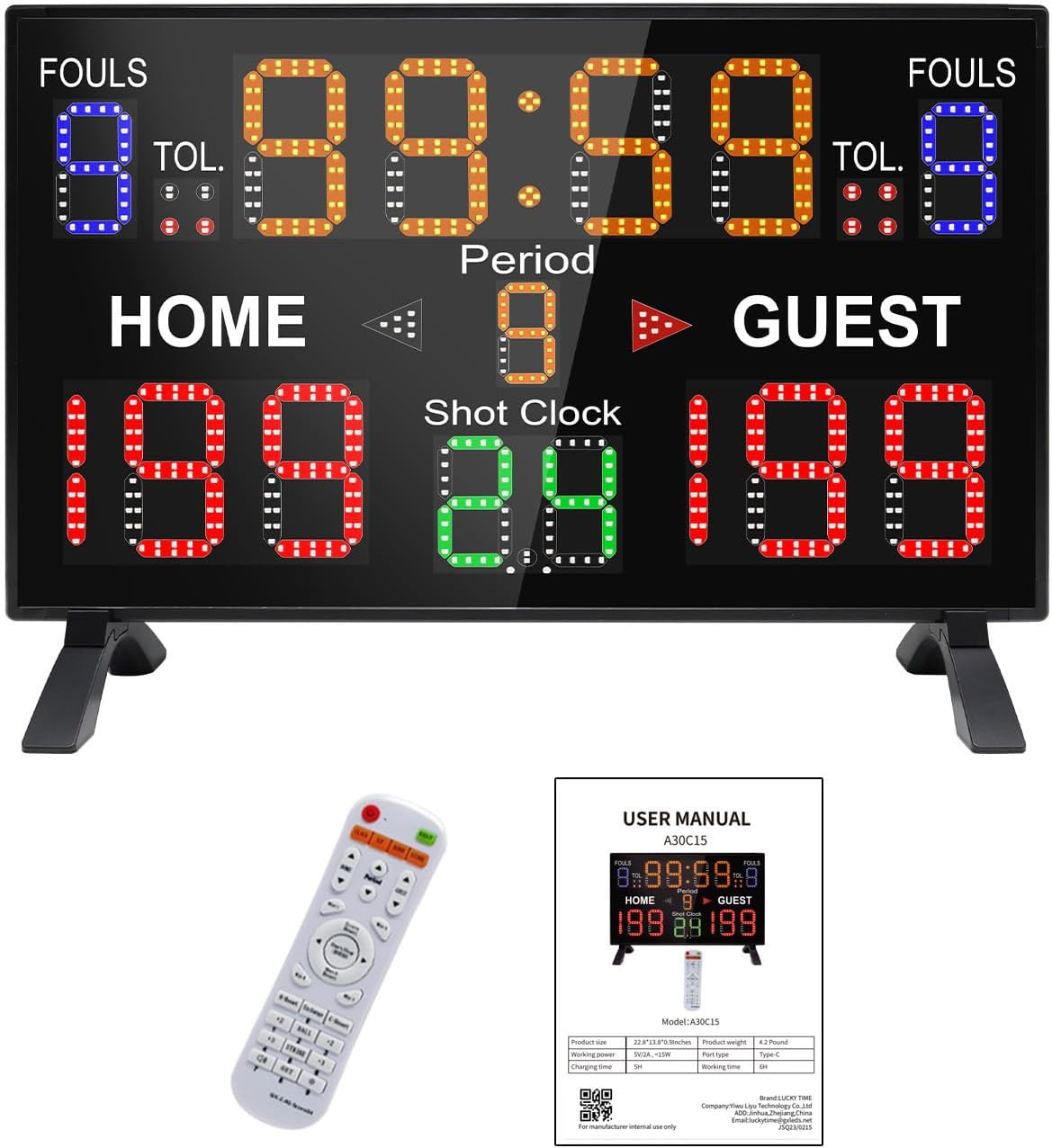 Basketball Scoreboard with Shot Clock, 12/14/24/30/25/60 Seconds, Upgraded Thick