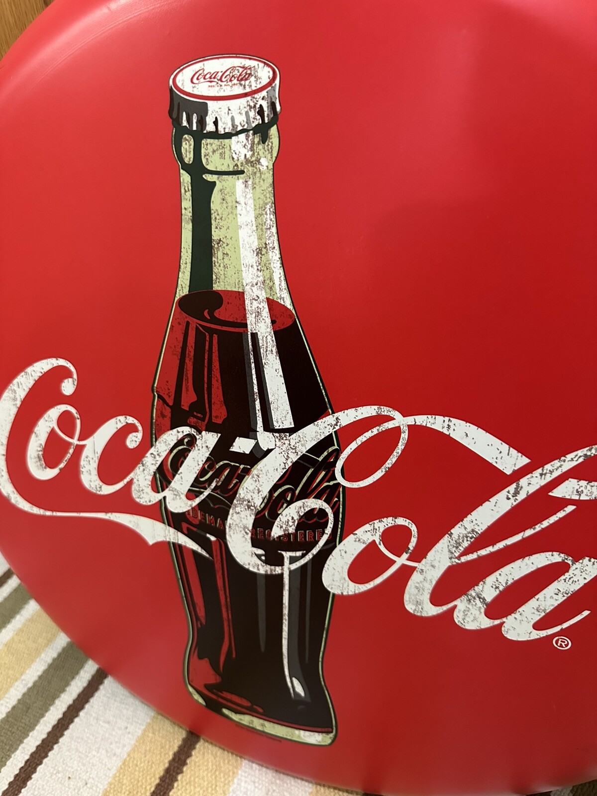 Coca Cola Button Sign Metal Bottle Bar Pub Gas Oil Vintage Style Wall Decor