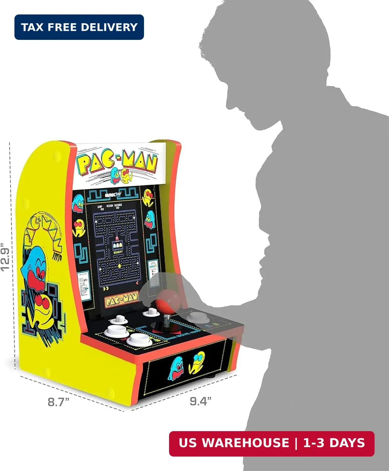 Arcade1Up Pac-Man Countercade Countertop Arcade Machine, 3 Retro Games | 7-Inch