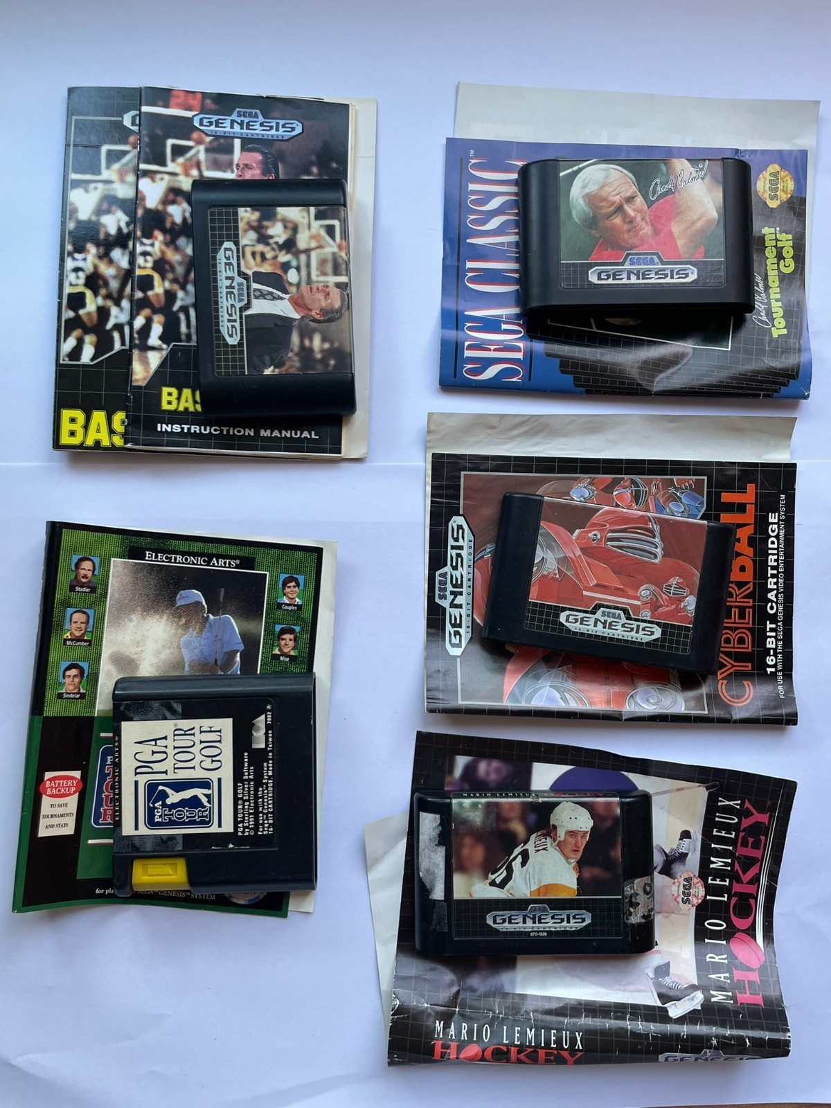 sega Genesis Carts 5 Lot Cyberball/LEMIEUX Hockey/PGA/Arnold Palmer /Pat Riley
