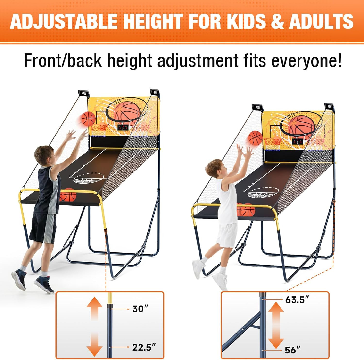 Dual Shot Basketball Arcade Machine for Home with Adjustable on Front & Back – I