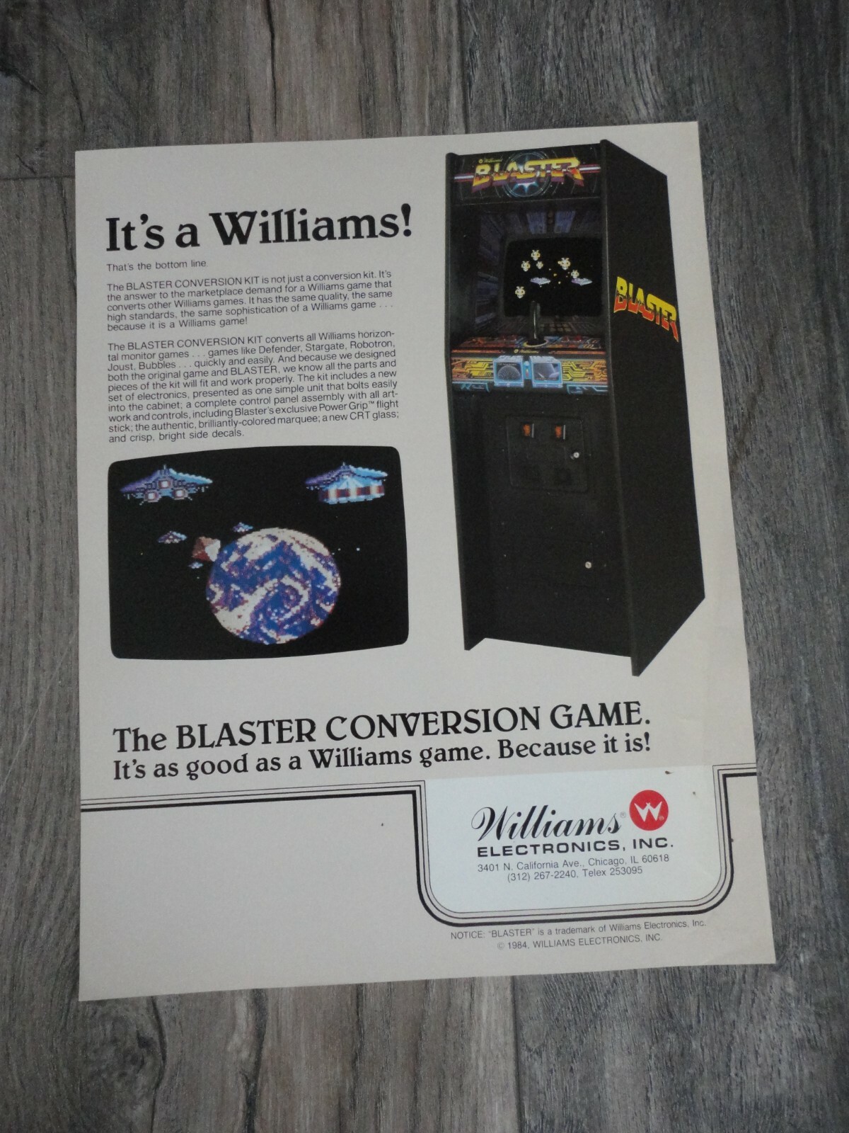 Blaster Conversion Video Arcade Machine Flyer Original Williams Brochure 1984D